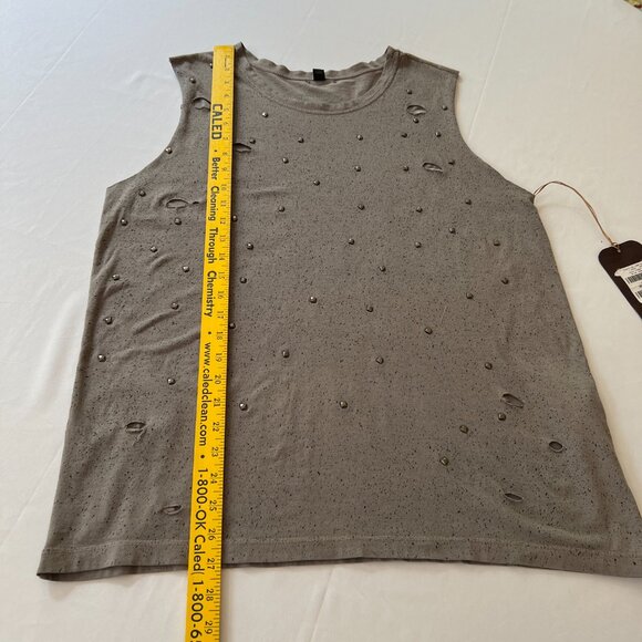 JOHN JOHN Unisex Sleeveless Distressed Jeweled T Shirt Top Gray Sz M NWT - Picture 6 of 16